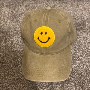 Smiley face chenille brown denim wash hat